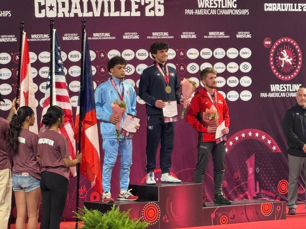 Mike Zale on the podium at the Coralville 2026 Wrestling Pan-American Championships