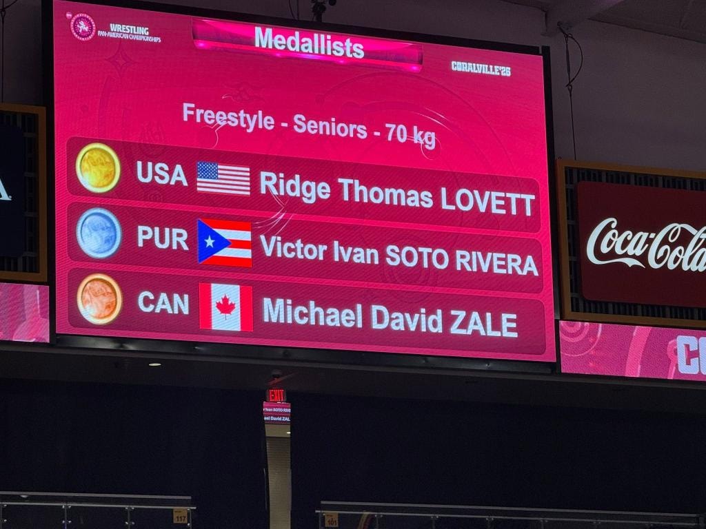 Official scoreboard showing Mike Zale winning bronze for Canada at the Pan-American Championships